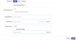 Targeting tourists in Facebook using: Currently Traveling option - Behaviors.